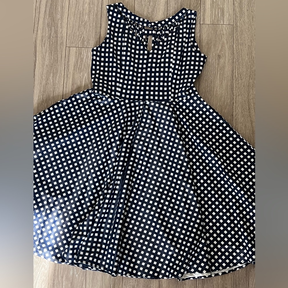 Unique Vintage plus size 1950s navy & white check hacienda sateen swing dress